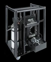 Industrial machine with metal frame and fan for cooling.