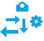 Workflow diagram with arrows and a gear icon.