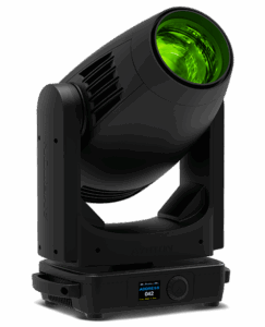 Professional moving head spotlight with green beam for corporate event lighting